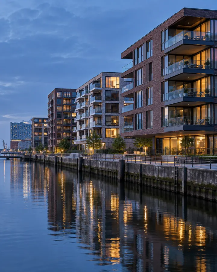 Moderne Wohngebäude am Wasser in der HafenCity