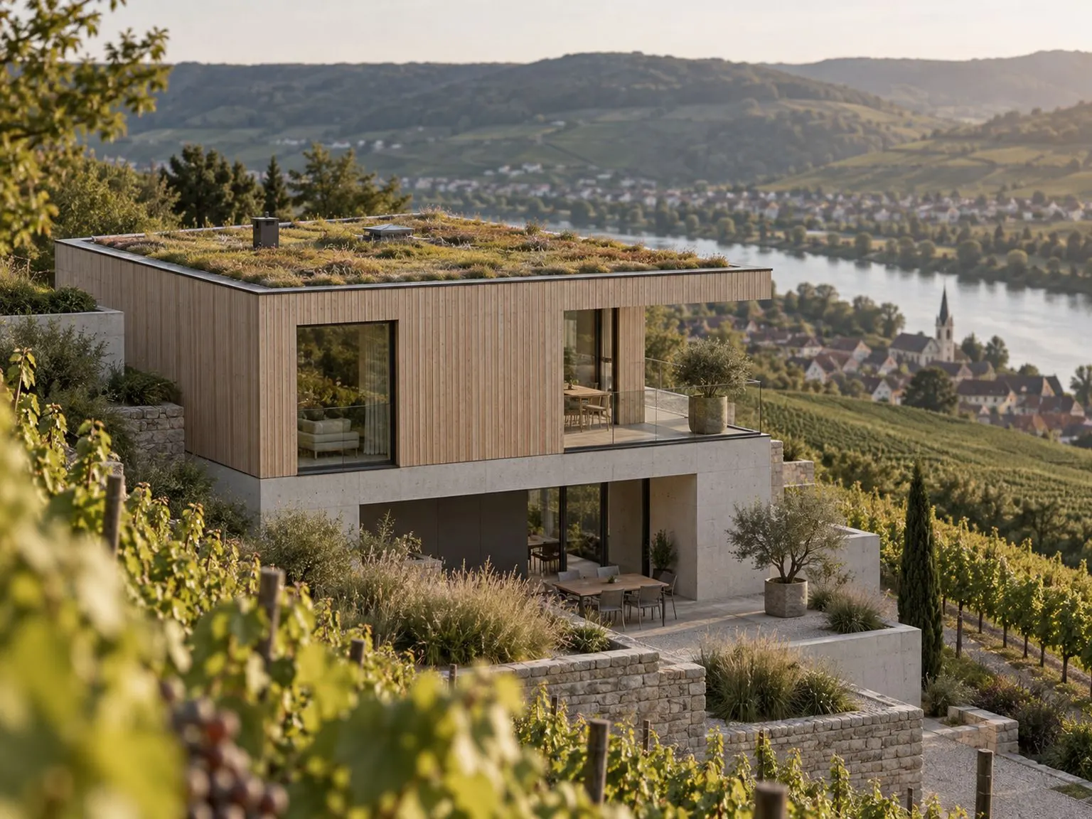 Kompaktes Wohnhaus mit Lärchenfassade am Weinberg